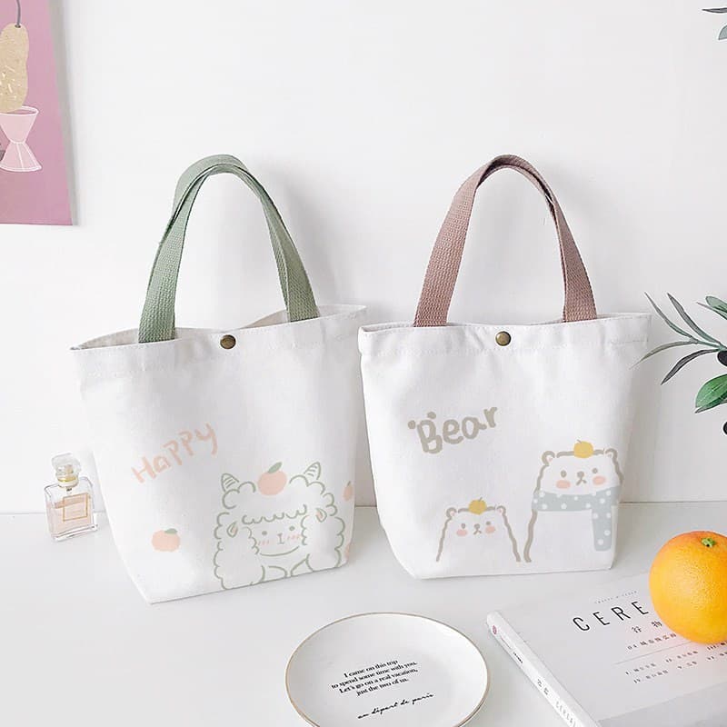 2021 novo estilo japonês ins pequeno fresco saco de armazenamento de compras lancheira Bento saco menina bolsa de lona