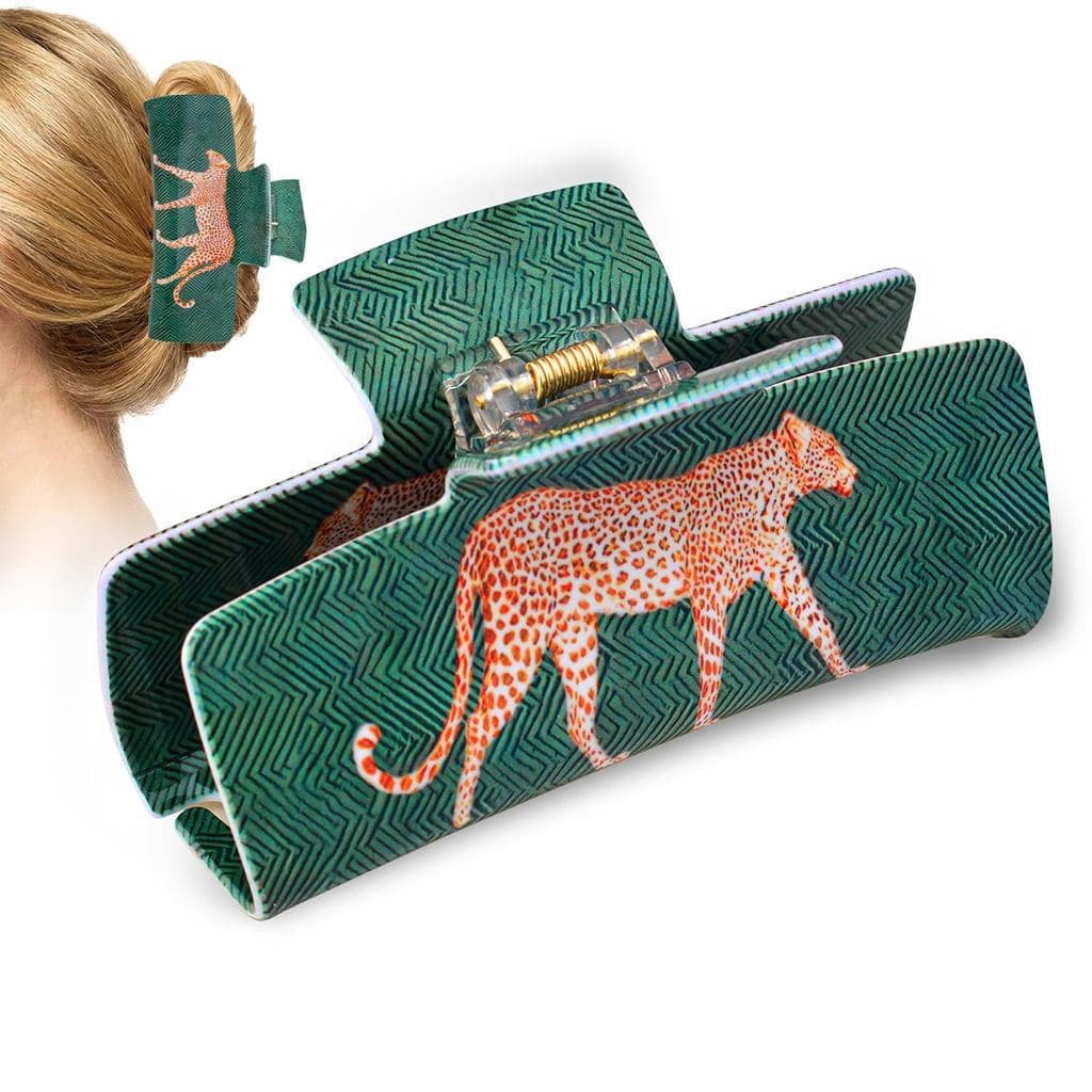 Presilha de Cabelo Feminina com Estampa de Leopardo, Presilha Grande de 3,94 Polegadas, Adequada para Cabelos Cacheados