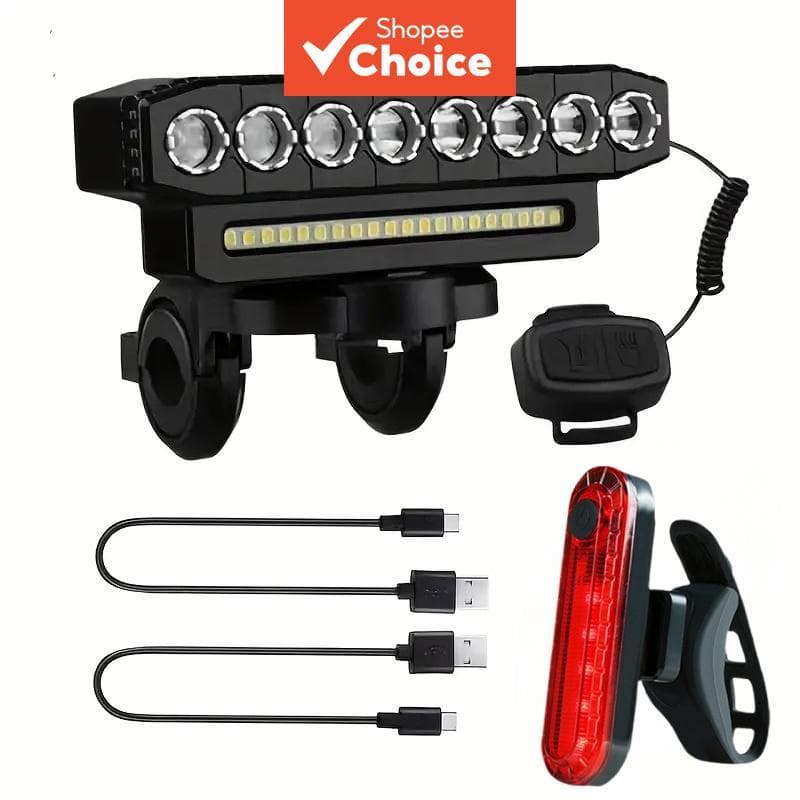 Nova luz de bicicleta LED de 2 peças com tela de carregamento, farol de mountain bike, lanterna e equipamento de