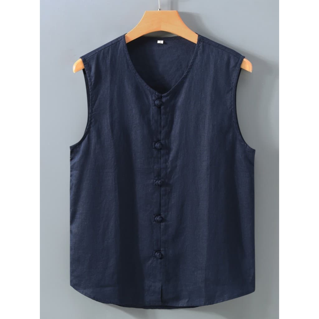 Estilo chinês masculino puro linho sem mangas colete camisa de linho roupas masculinas 100% linho puro respirável colete