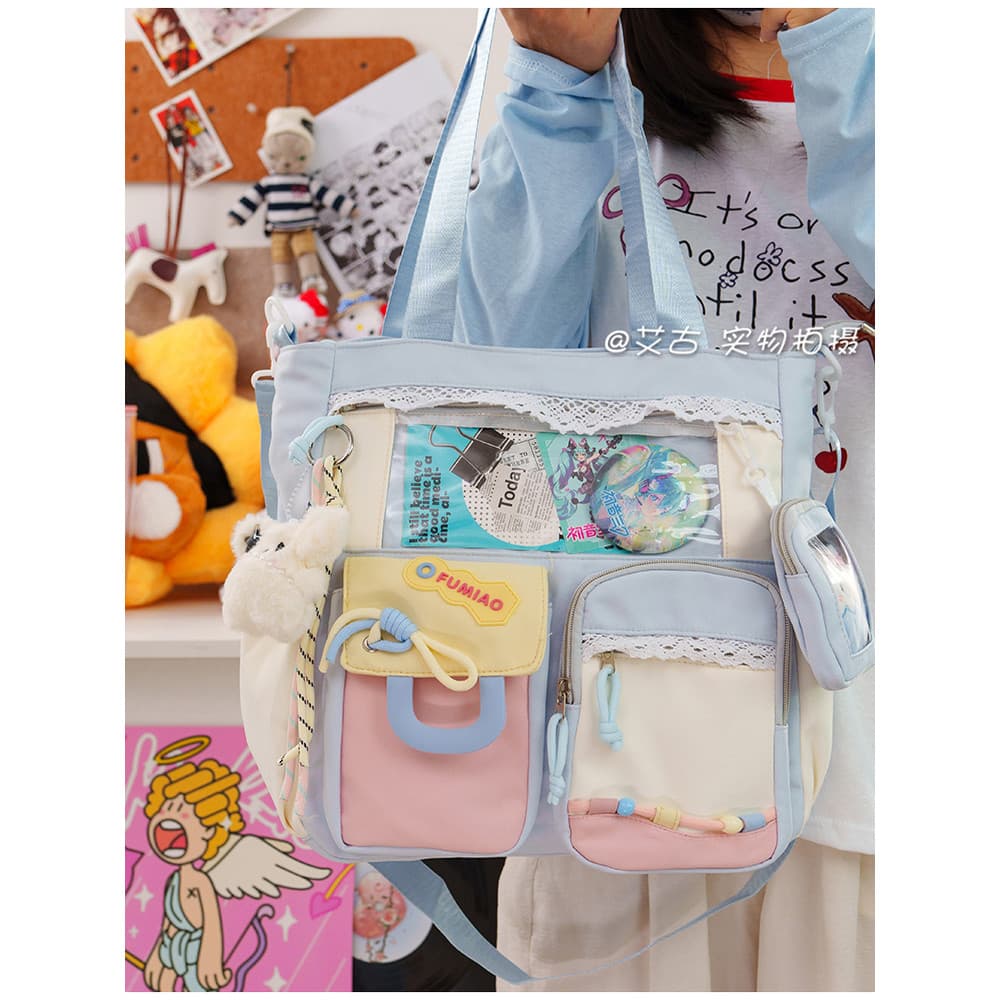 Bonito saco de dor japonês transparente de um ombro mensageiro dopamina contraste cor sacola estudante classe suplementa