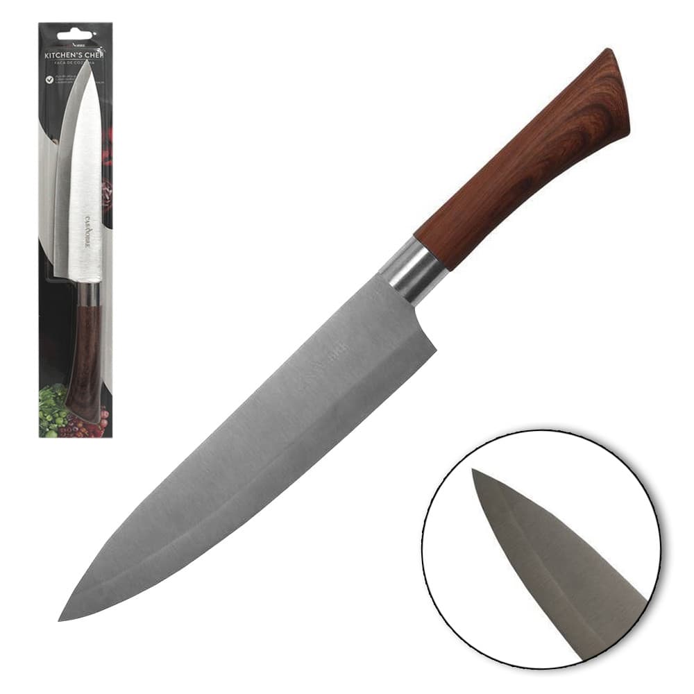 FACA DE INOX CARNE/PEIXE 8" CB EMBORRACHADO TP MADEIRA PROF CASA NOBRE CN-0092 MILENIO BRASIL