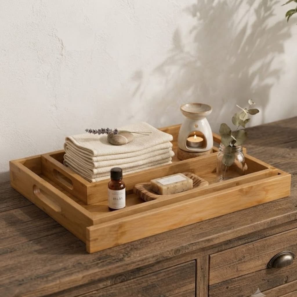 Bandeja de Bambu Retangular Multiuso P M G Organizador para Bancada Mesa Café Decoração Premium