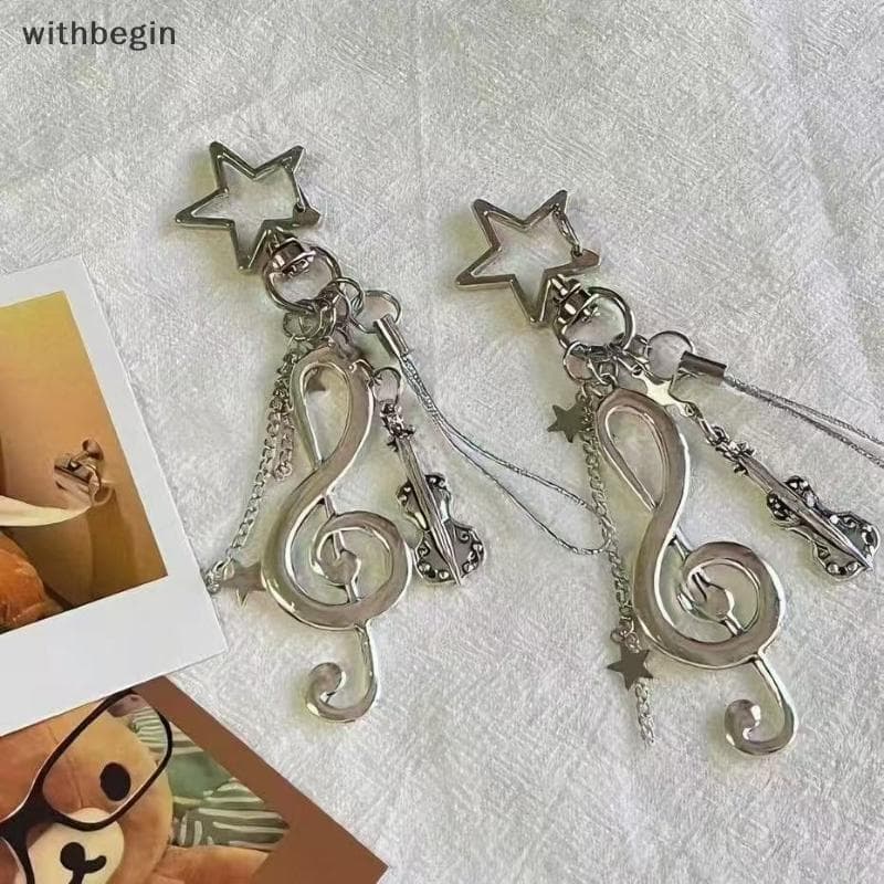 WIT Na Moda Y2K Notas Musicais Bapa Pingente Criativo Guitarra Elemento Musical Chaveiros Feminino Saco Ornamentos Jóias