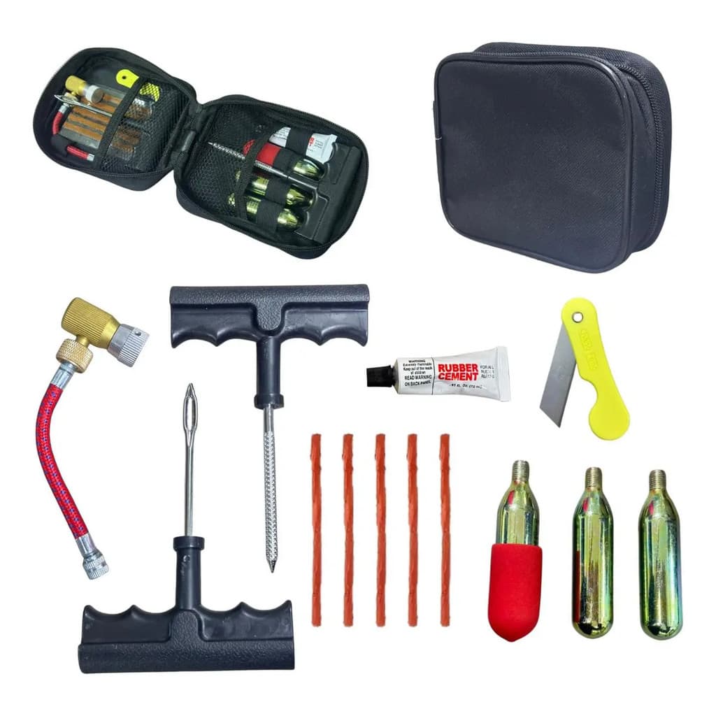 Kit Emergência Reparo de Pneu 15 Peças Com Estojo e Cilindros de Oxigênio Importway IWMCA022