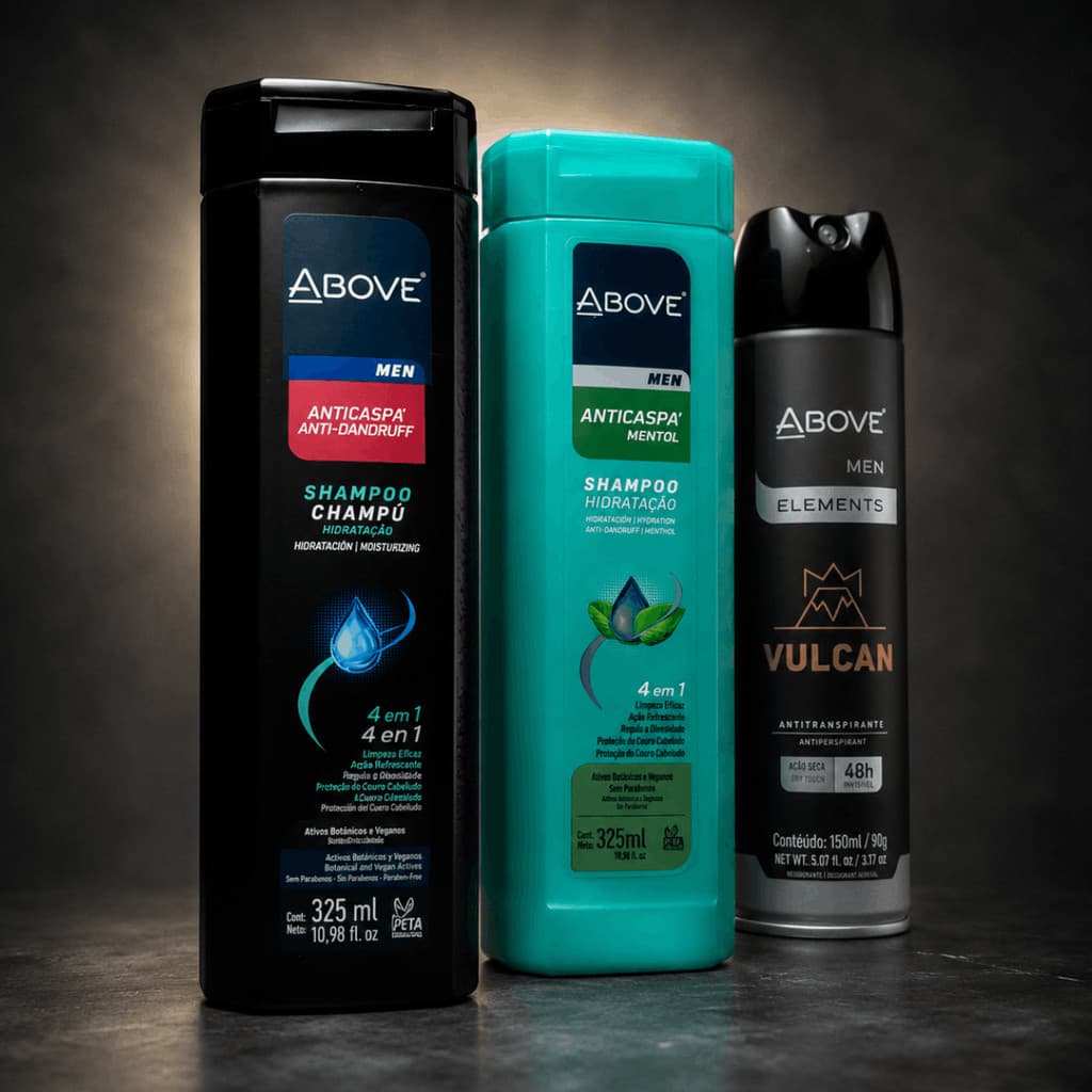 Kit Above Men Anticaspa 2 Shampoos 4 em 1 + Desodorante Vulcan Aerosol