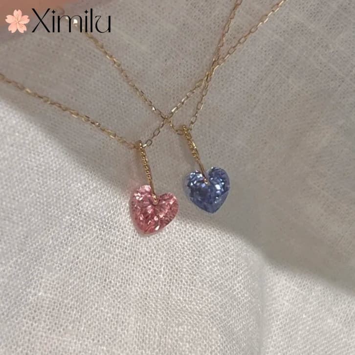 ♥ Venda quente de duas cores moda luz luxo gelado azul amor pingente simples rosa diamante colar feminino casamento aniv
