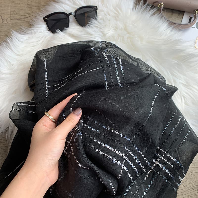 High-End amoreira seda xadrez cachecol de seda feminino outono inverno novo estilo All-Match lã preto branco xale longo