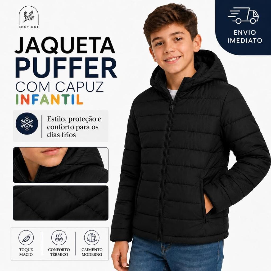 Blusa De Frio Puffer Bobojaco Infantil Unissex Com Capuz Removível