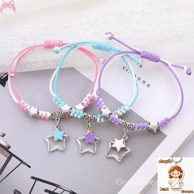 3Pcs/Conjunto Pulseira de Amizade para Casais para Meninas Pingente de Desenho Animado Fofo Ajustável Cor Fashionável pa
