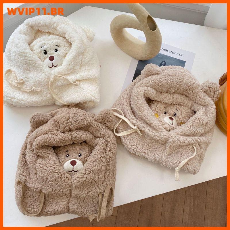 WVIP Urso Orelha Chapéu Cachecol Luvas Conjunto Inverno Mulheres Gorros Bonés Lã Quente Presente Para Menina BR