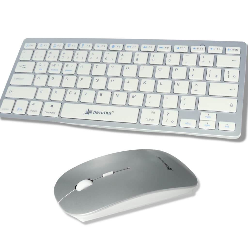 Kit Teclado e Mouse Sem Fio Slim Prata ABNT2, Ultra Slim, Mouse Ambidestro 3 Botões