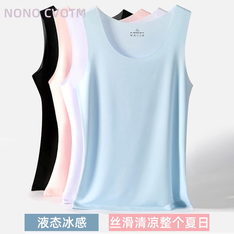 Camisola de seda gelo feminina verão estilo fino sensação legal sem costura interior em torno do pescoço cor sólida All-