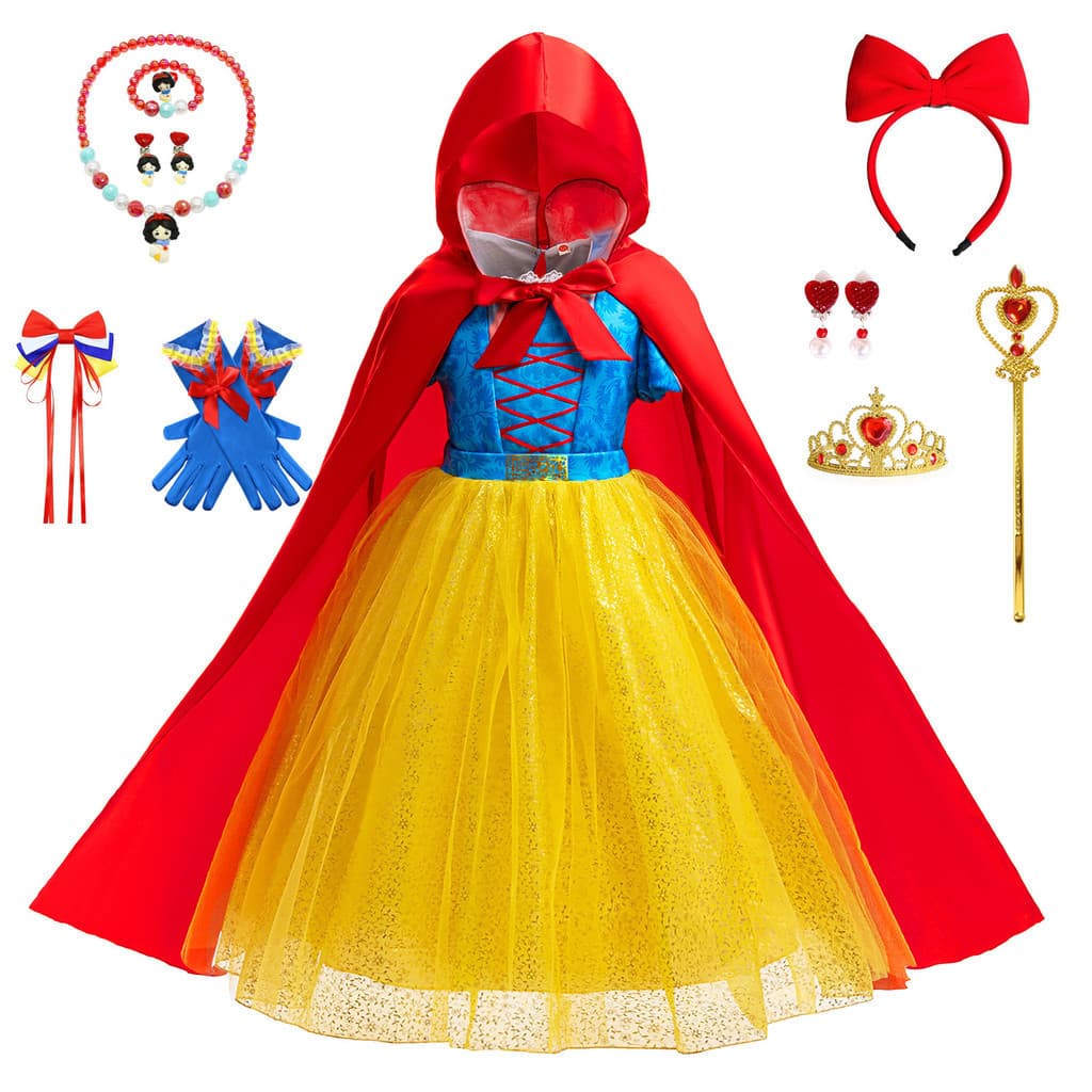 Vestido Branco de Princesa da Neve para Menina, Manga Curta, Fantasia de Festa de Halloween e Aniversário, Moda 2025 com