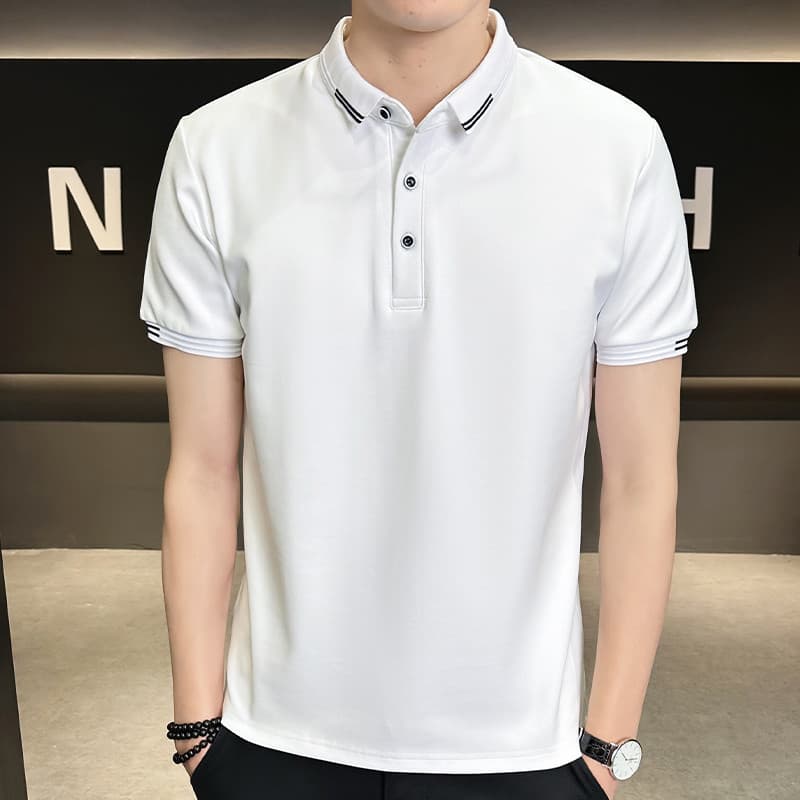2025 verão novo estilo POLO masculino High-End Casual negócios camiseta lapela juventude de manga curta puro algodão res