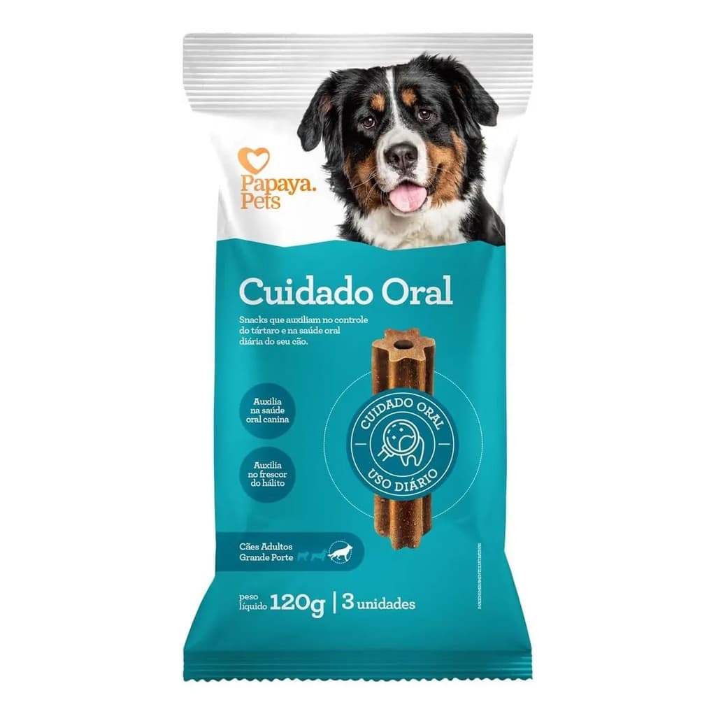 Petisco Dental Para Cães Papaya Pets Cuidado Oral Grande 120g