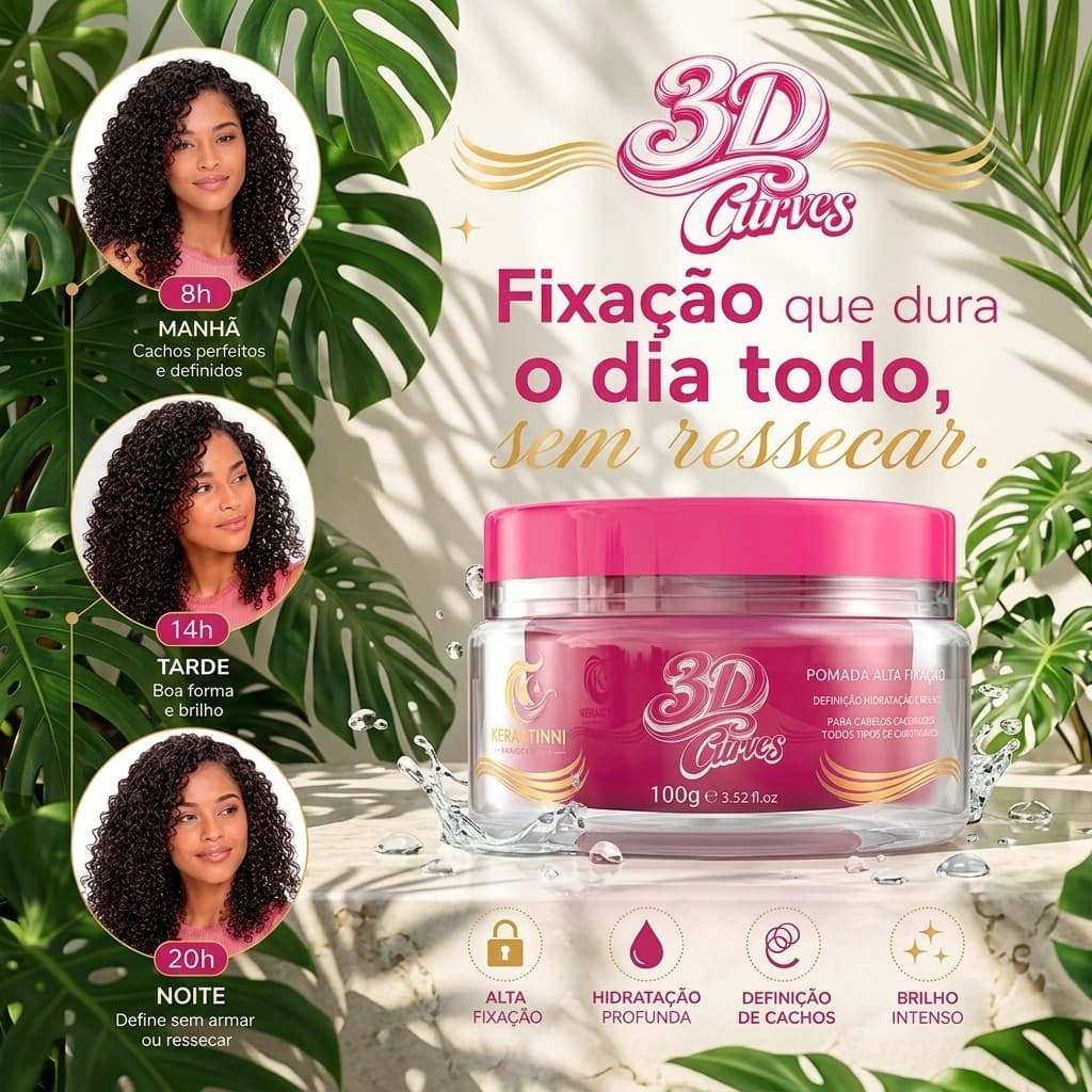Pomada Modeladora 3D Curves Cachos Alta Fixação Definição Controle de Frizz 120g
