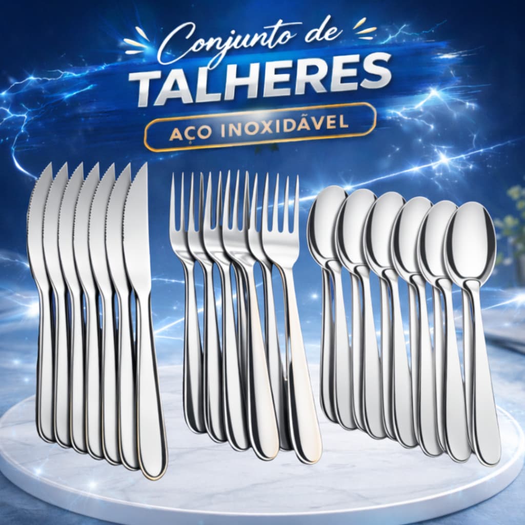 Jogo de Talheres 18 OU 36 Peças Aço Inox  Facas  Garfos e  Colheres de Mesa ESCOLHA SEU KIT