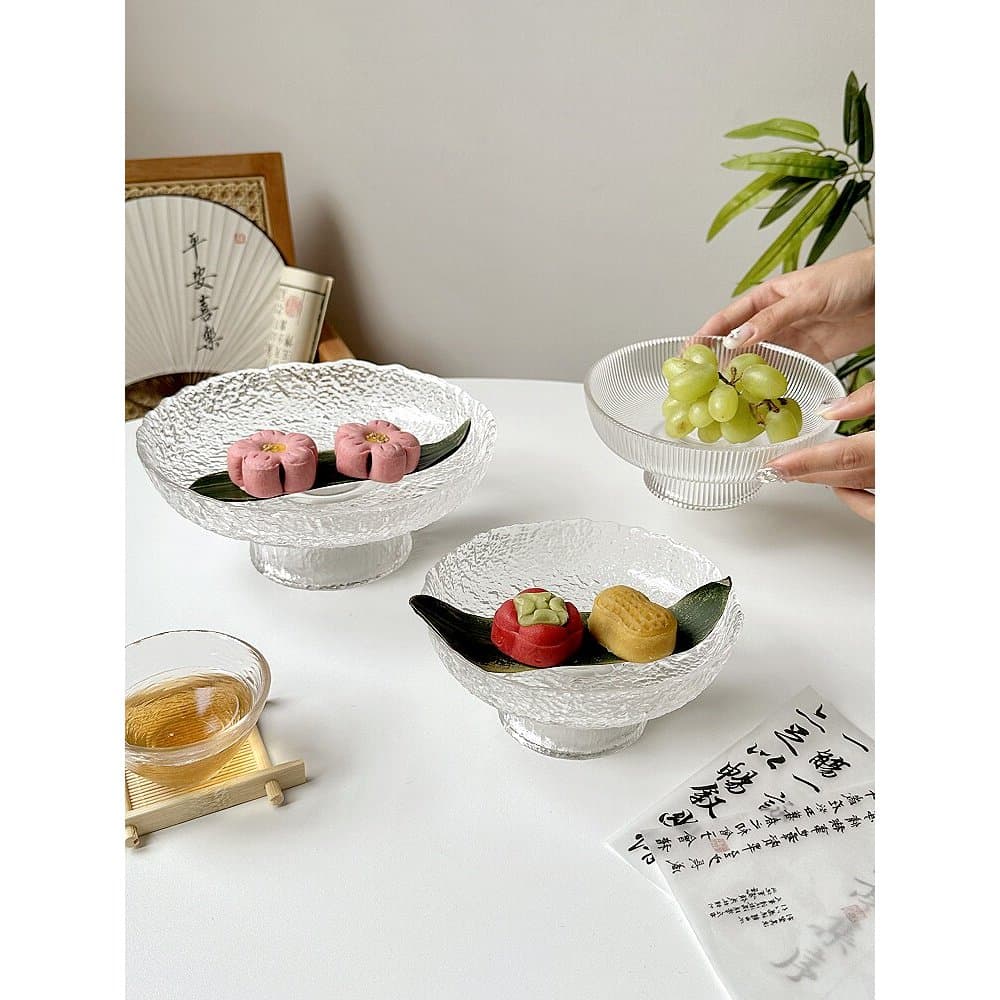 Novo estilo chinês estilo chinês vidro glaciar lanche placa de colocação prato de frutas secas lanche prato de sobremesa
