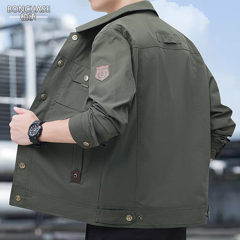 Outono novo estilo lapela jaqueta masculina Multi-bolso topo solto tamanho grande ao ar livre Casual jaqueta de trabalho