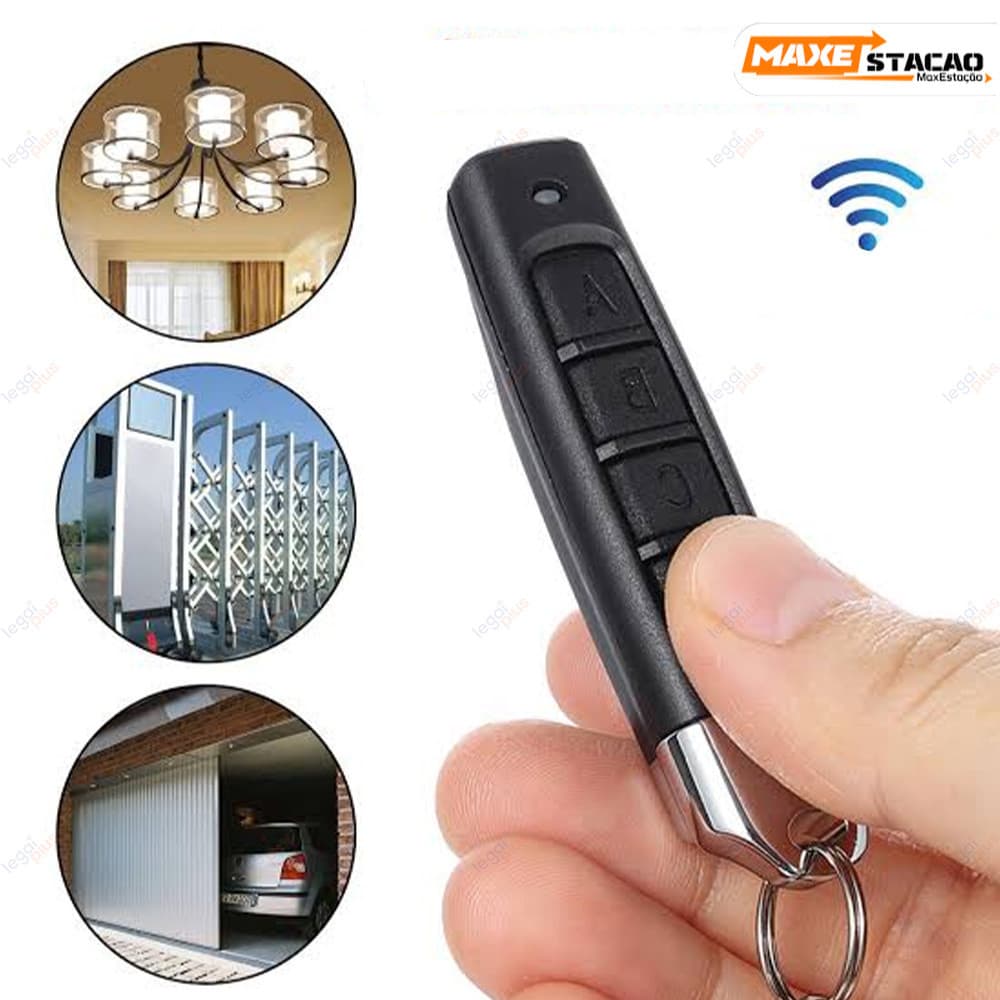 Controle Slim Remoto Portão Eletrônico Garagem 433MHz 4 Canais Leve Portátil com Chaveiro de Brinde