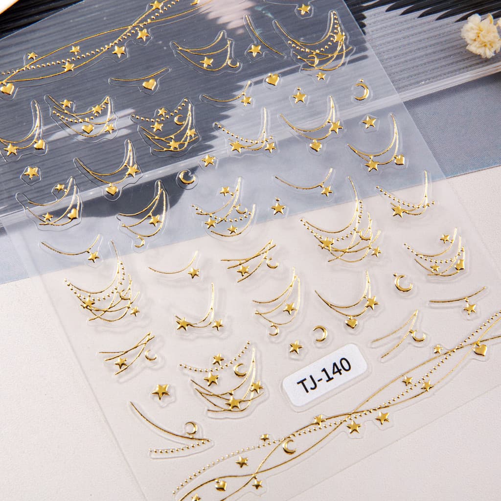 Adesivos de Arte de Unhas Estrelas de Folha de Ouro Francesas 5D Relevo Estrelas 3D Colar Decorações de Unhas DIY