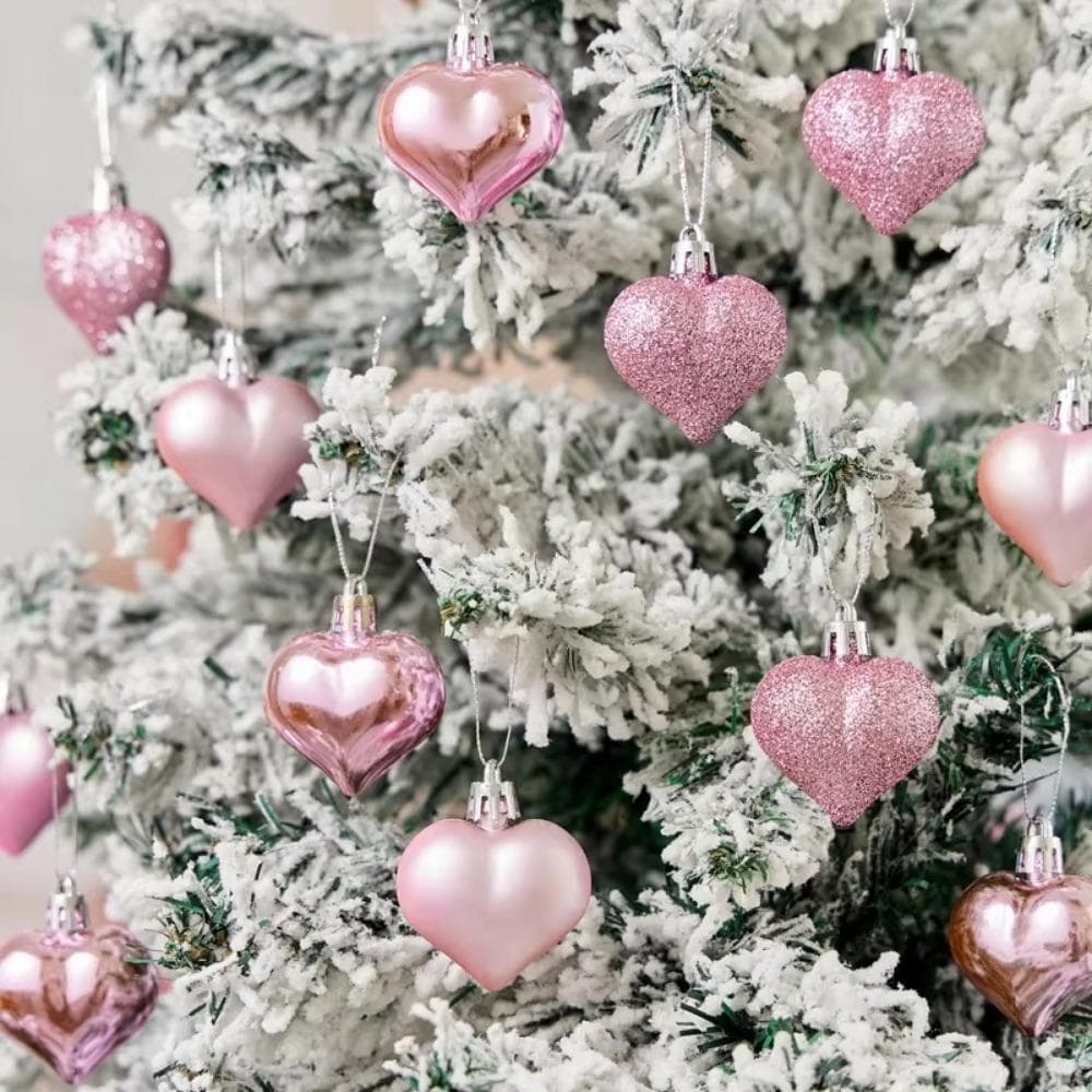 12 Pçs/set Ornamento De Grinalda De Árvore De Natal , Pingente De Bola De Coração Galvanizado Em Forma Especial