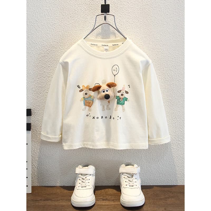 Crianças primavera outono moda dos desenhos animados em torno do pescoço de manga comprida camiseta meninos meninas moda