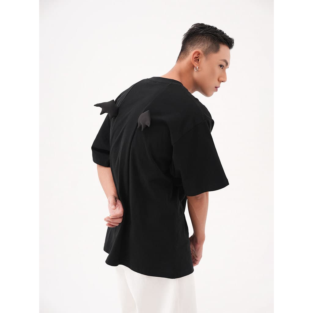 CLP Original Devil Flash Diamond Devil Wings Camiseta Homens Mulheres Perfil Manga Curta Preto Solto Casual Lantejoulas
