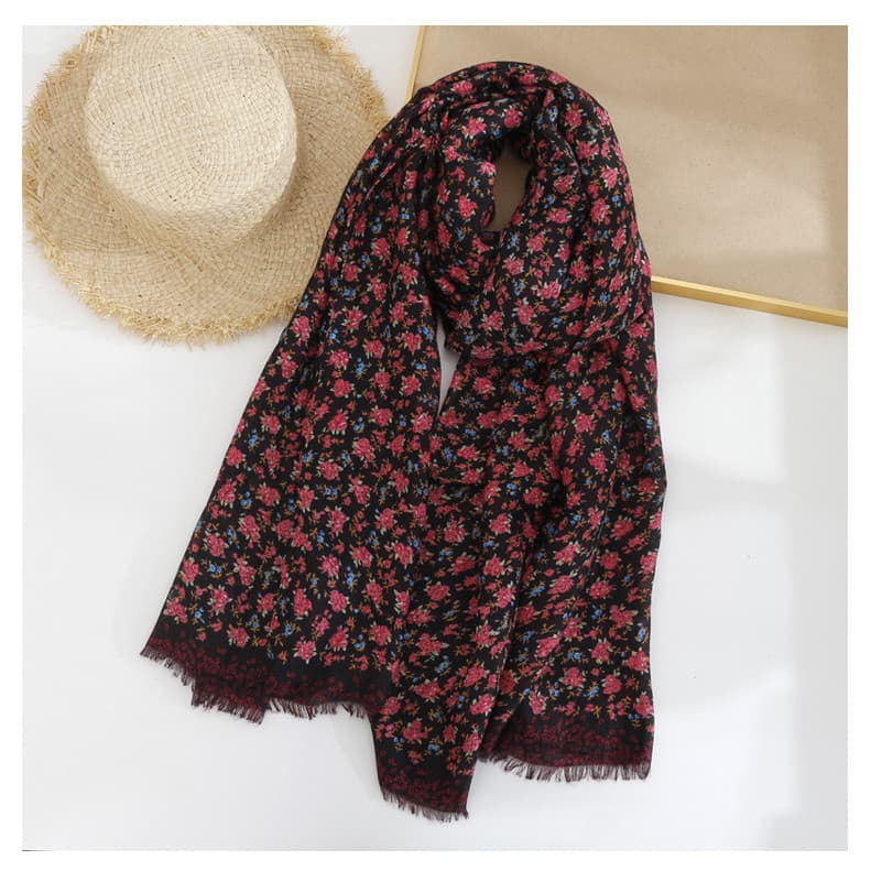 Simples fresco pequeno Floral fino fio de algodão cachecol feminino primavera outono longo verão protetor solar ar condi