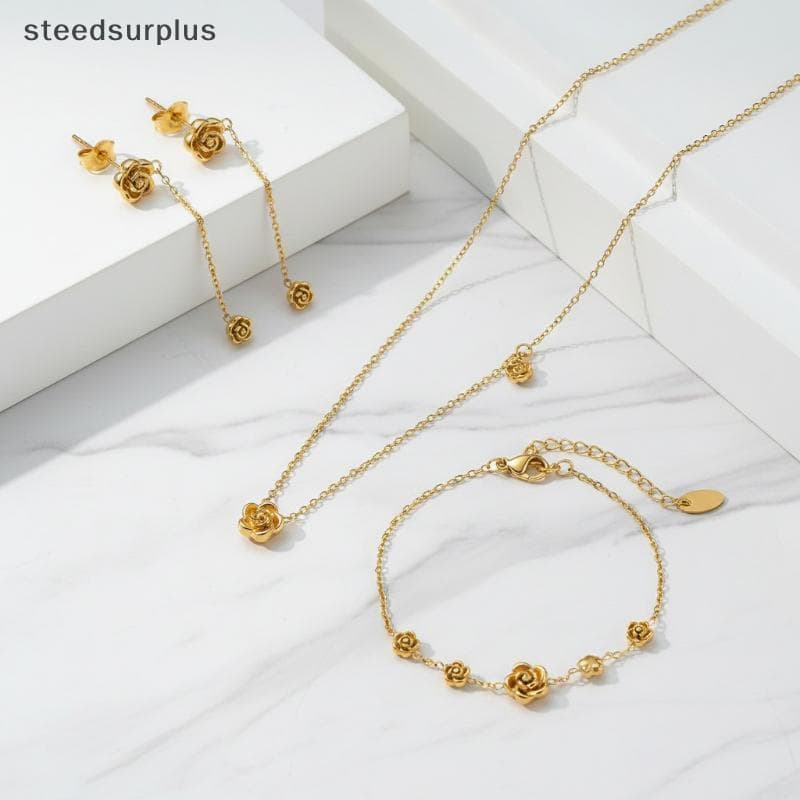 Conjunto De Pulseira E Nelace Com Tema Gold Rose Feminino Charmoso Para Jantares