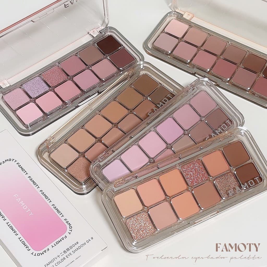 Paleta de sombras coloridas FAMOTY12, uma paleta multiuso, cor terra, perolada, fosca, baixa saturação, maquiagem diária