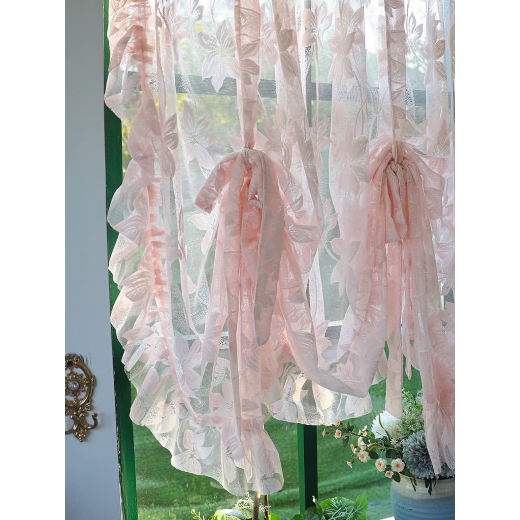 Estilo coreano Pastoral quente quarto menina princesa vento gaze cortina estilo francês sem perfuração Flip-Up cortina d