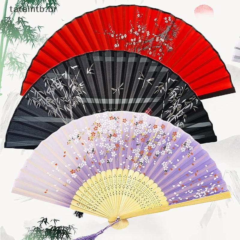 [Tatata] Leque Dobrável Antigo De Bambu Estilo Chinês De Dança Feminino De Verão Portátil Elegante Flor Ventilador De Mã