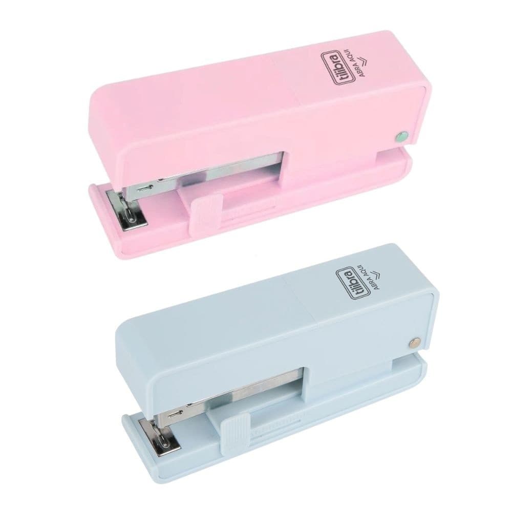 Grampeador de Mesa 20 Folhas G110 Rosa/Azul Menos Força Tilibra | Tecnológico | Resistente | Sofisticado