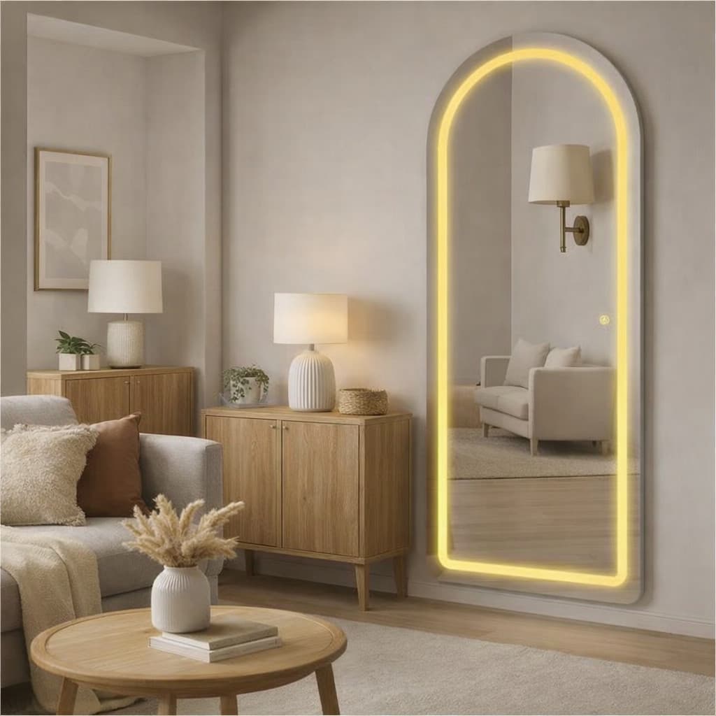 Espelho Decorativo Corpo Inteiro 120x50 LED 3 Tons Touch Jateado Janela MADRI Sala Quarto Banheiro