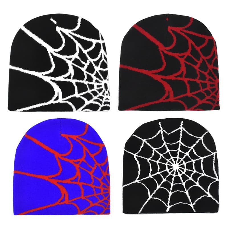 Gorro de malha com padrão de aranha gótico Y2K, quente para o inverno, masculino, estilo hip hop, casual, para atividade