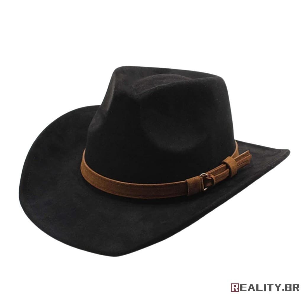 RL-Chapéu De Vaqueira De Feltro Masculino Feminino Vintage Macio Aba Larga Ocidental Com Cinto Para Festa