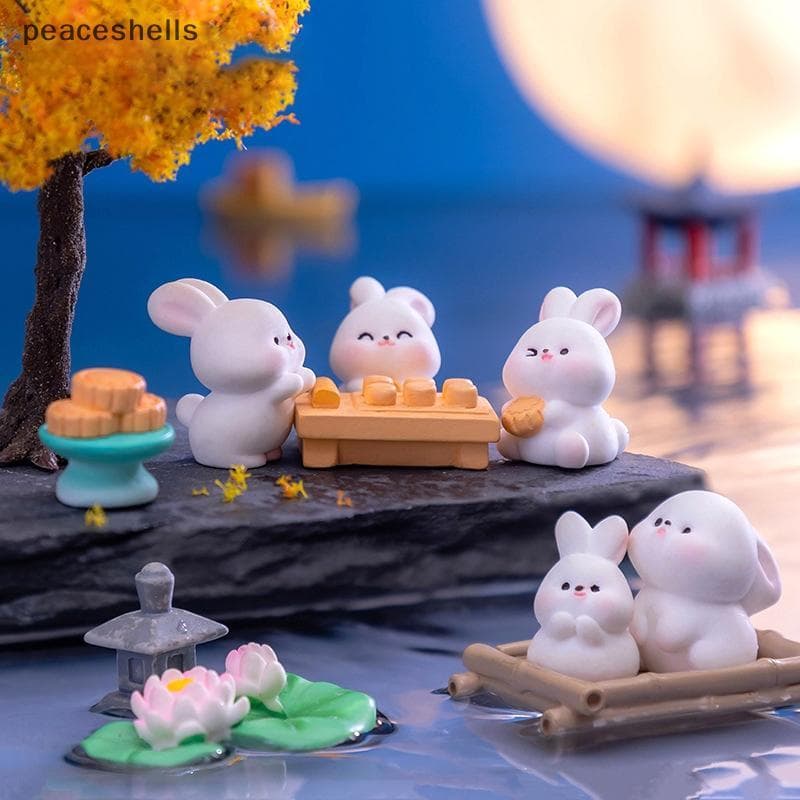 Mini Bonito Mooncake Coelho Ornamento Dos Desenhos Animados Micro Paisagem Casa De Bonecas Modelo Interior Do Carro Mead