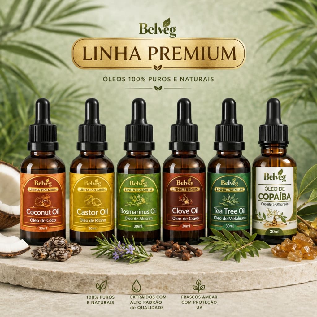 Óleos Naturais Multifuncionais Antisséptico, Fortalecedor e Relaxante Melaleuca, Ricino, Alecrim