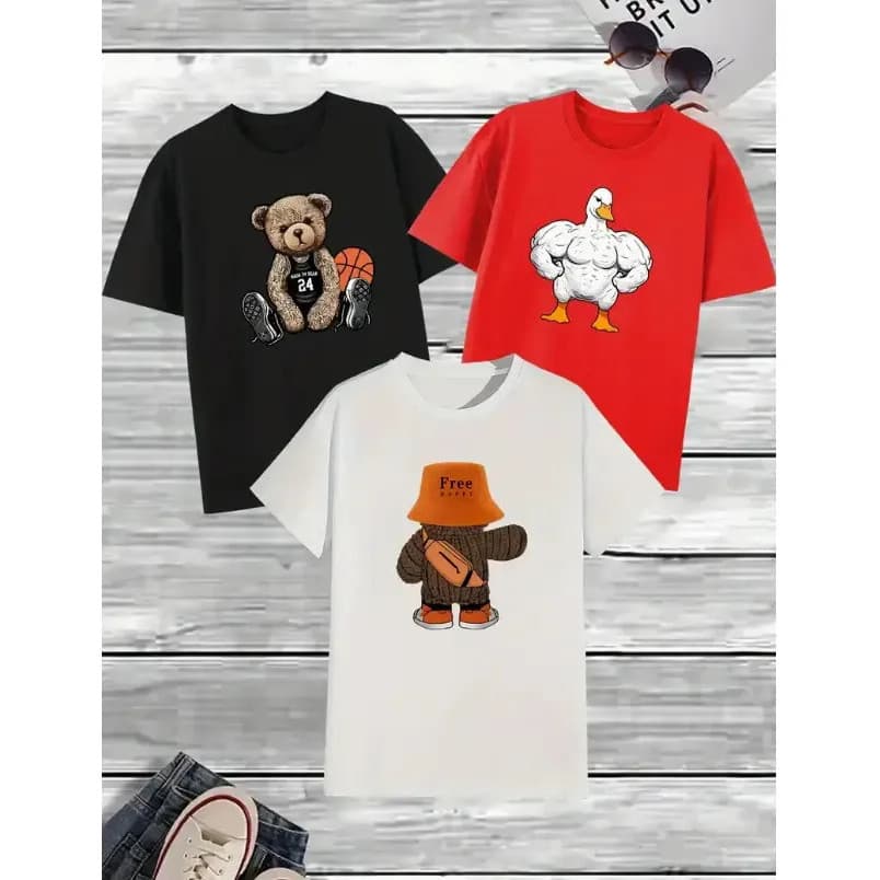 Kit 3 Camiseta Urso Masculina Ursinho 100% Algodão Academia