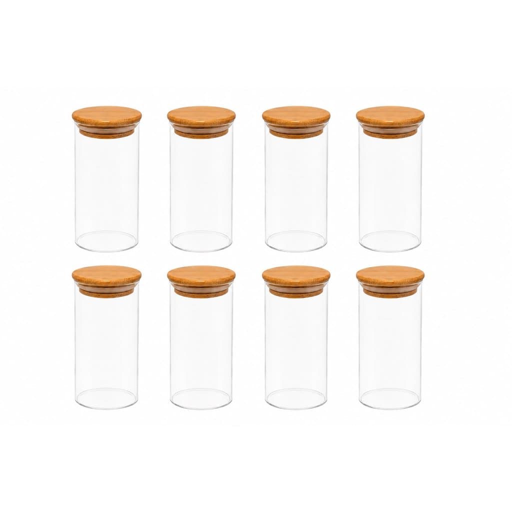 Kit 8 Potes de Vidro Temperos Hermético C/ Tampa em Bambu 150ml - Vencedor
