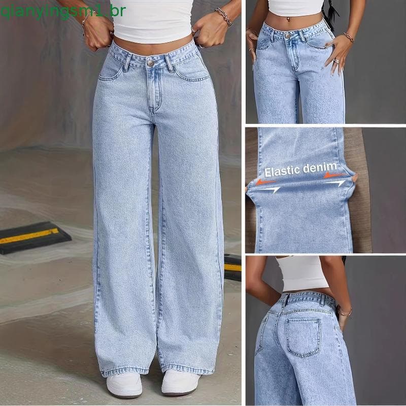Bestseller Jeans Elásticos Retos Cintura Alta Perna Larga Solta Calças Femininas Verão