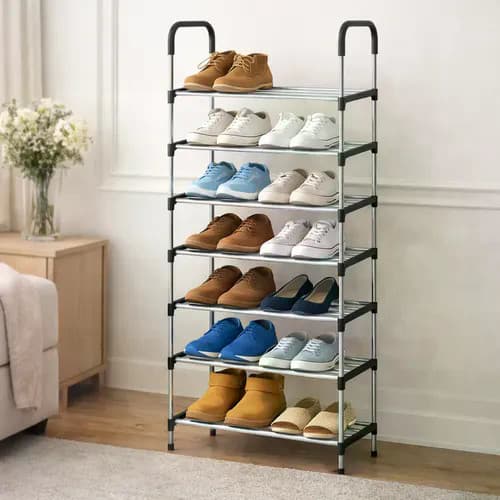 Sapateira Vertical 7 Andares Aço Inox 21 Pares Cor Preto Prateado