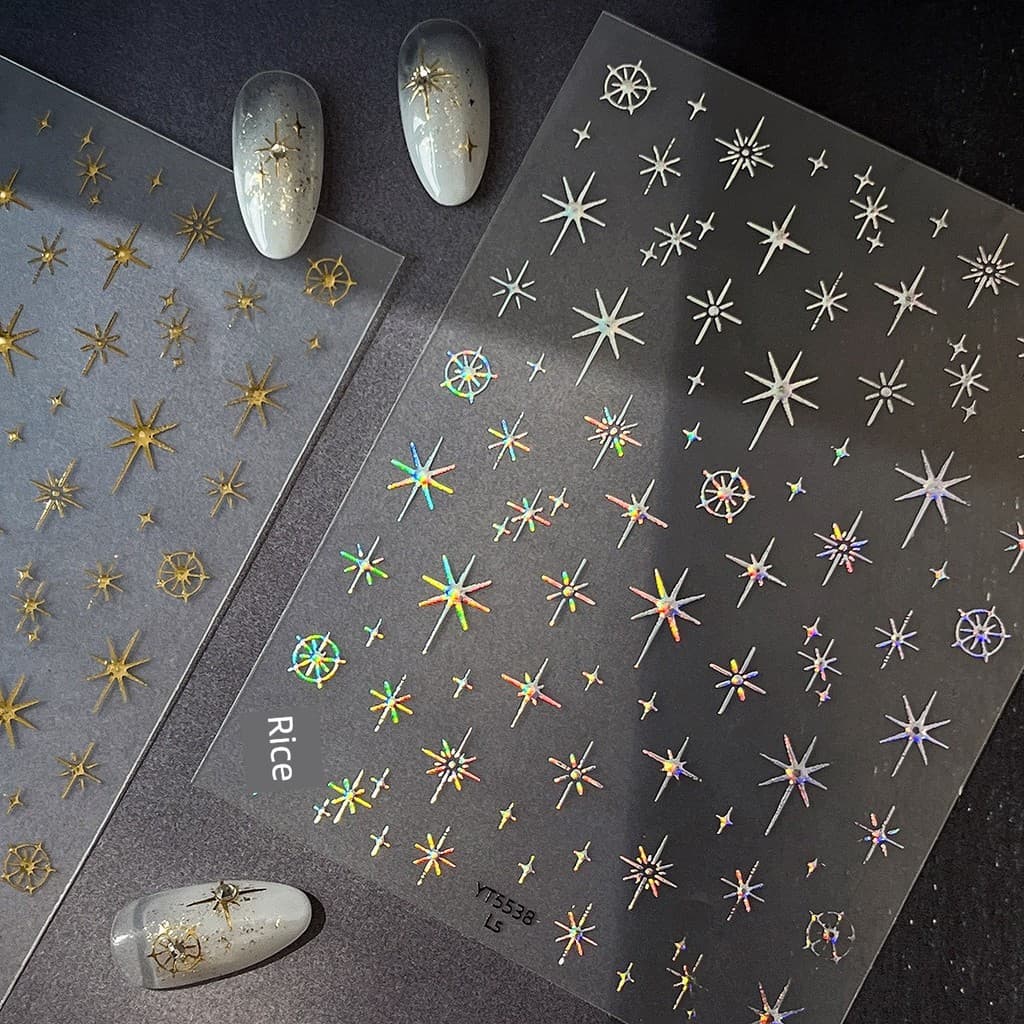 decoração de unha decoração de unha adesivo Adesivos de unhas de estrela de oito estrelas de laser de prata explosiva si