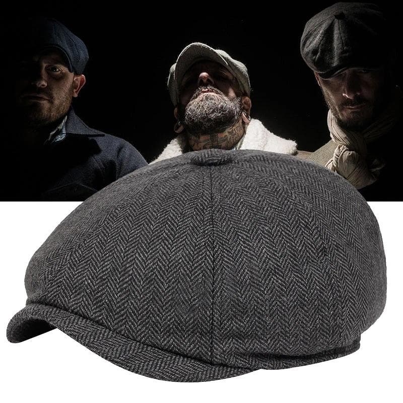 Boné Newsboy Masculino, Boina Cinza Escuro, Bonés de Celebridade, Boinas Vintage de Tweed Estilo Peaky, Boné de Aba Reta