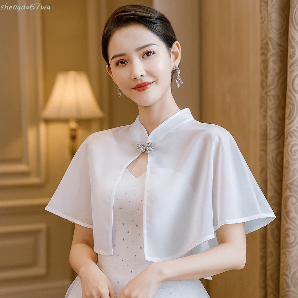 SHENGDA Vestido De Noiva Xale , Vestidos De Noite De Cor Sólida De Chiffon , Capa Formal Cheongsam