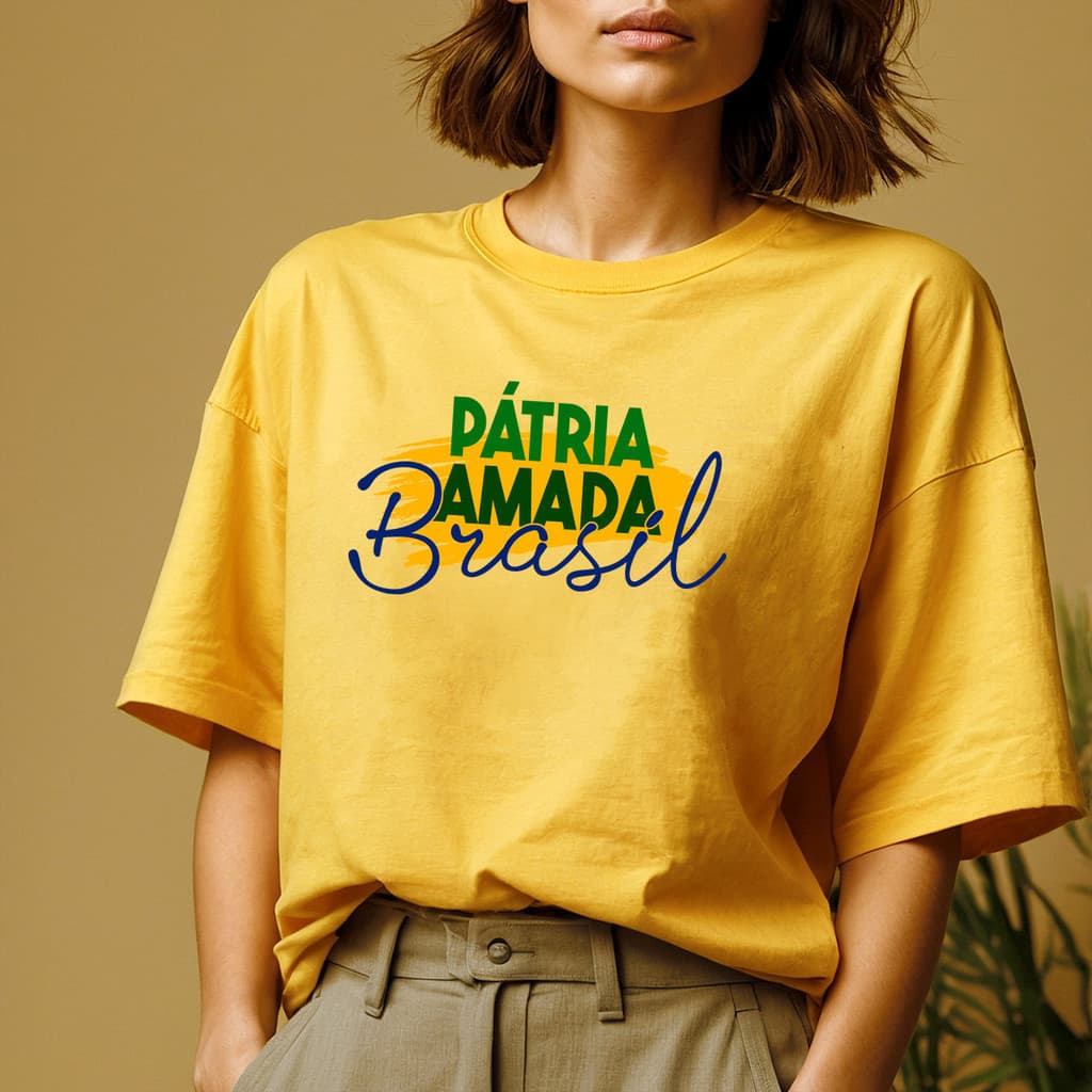 Camiseta feminina Brasil Pátria Amada - Amor Pela Nação 100% Algodão