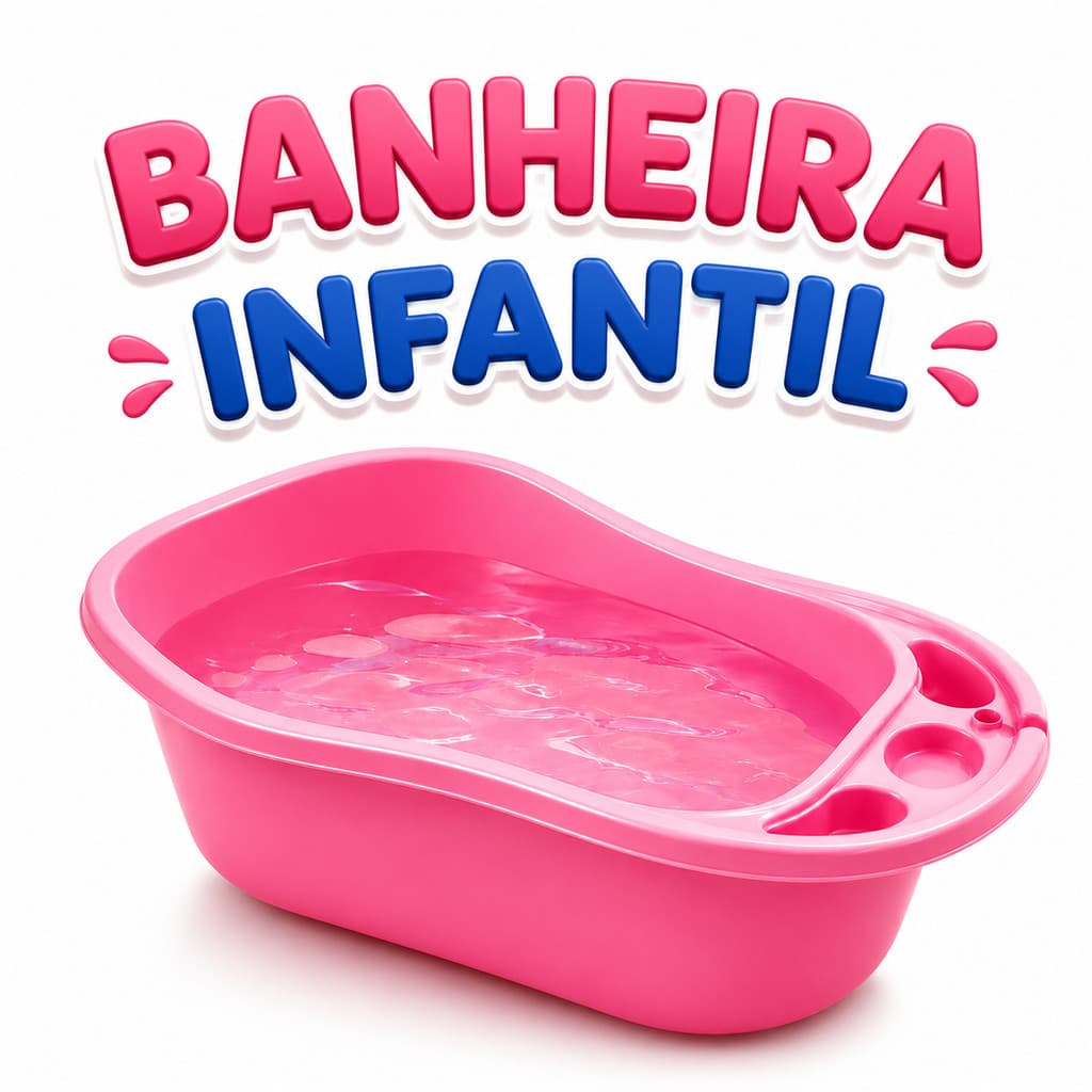 Banheira Infantil 34 Litros Grande para Bebê e Criança com Porta Objetos e Suporte para Shampoo