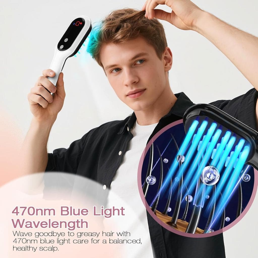AFFLAT 3-in-1 Hair Care Comb with Red & Blue Light Therapy, Scalp Massager for Men and Women, Soothing Vibration for Rel